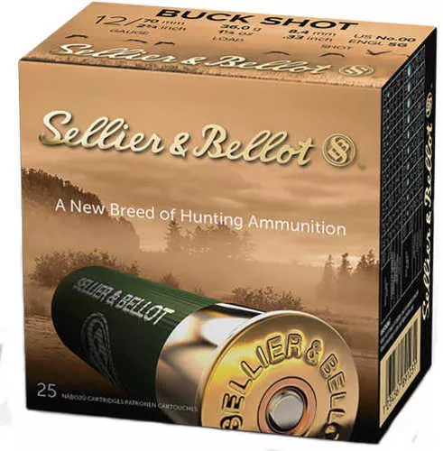 12 Gauge 2-3/4" Lead 00 Buck 12 Pellets 25 Rounds Sellier & Bello Shotgun Ammunition