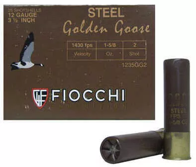 12 Gauge 25 Rounds Ammunition Fiocchi Ammo 3 1/2" 1 5/8 oz Steel #2
