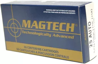25 ACP 50 Rounds Ammunition MagTech 50 Grain Full Metal Jacket