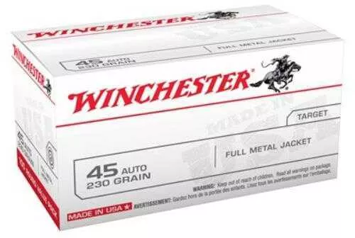 45 ACP 100 Rounds Ammunition Winchester 230 Grain Full Metal Jacket