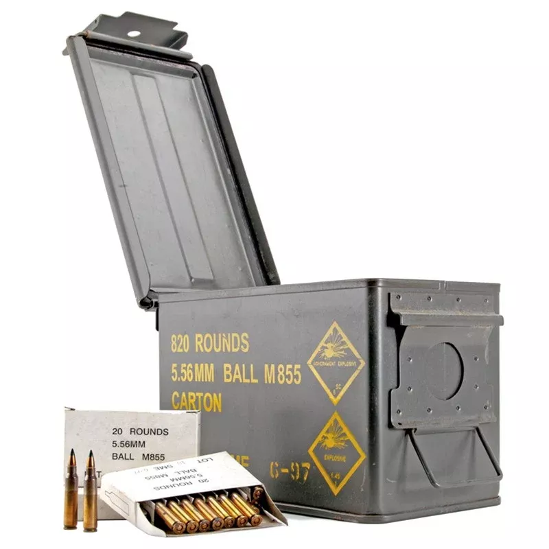 820rds Malaysian 5.56x45mm Ball M855 (NATO) Surplus Ammunition 62 Grain Full Metal Jacket in Original Ammo Can