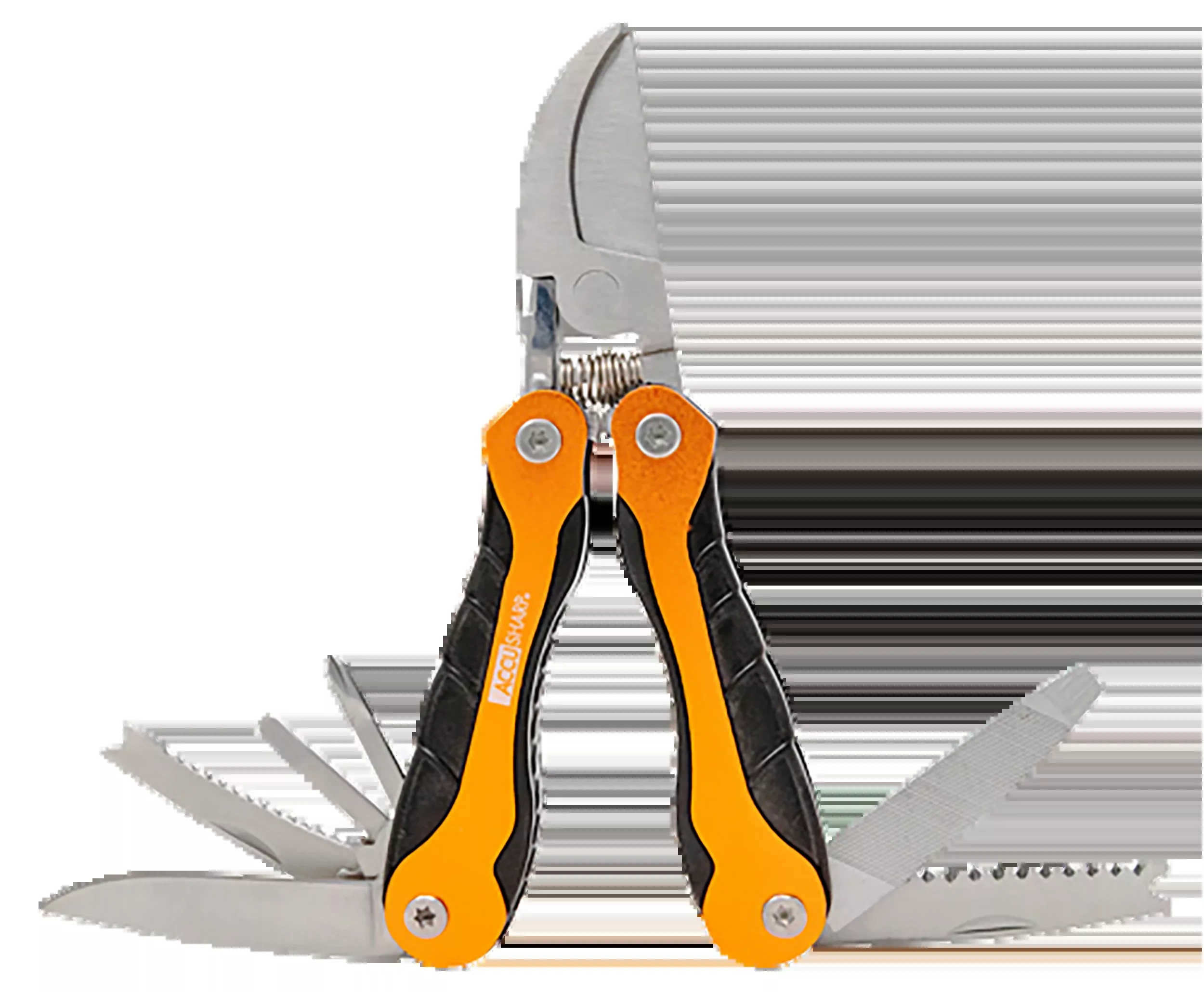 AccuSharp Sportsman's Multi-Tool with Pruners, 11 Tools, Orange Handle, Nylon Pouch – 085C