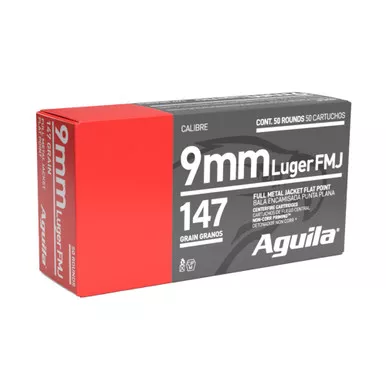 Aguila Ammunition Pistol 9MM 147 Grain Full Metal Jacket Flat Point - 50 Round Box