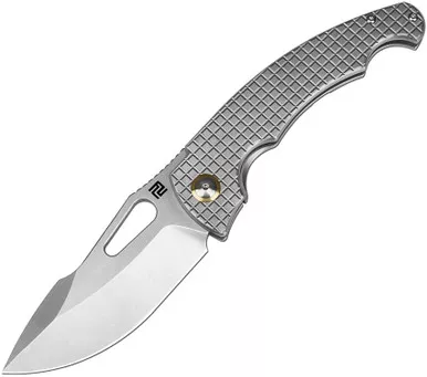 ArtisanCutlery 2023 BLADE Show Xcellerator Folding Knife - 3.86" S90V Stonewashed Harpoon Blade, Fragged Titanium Handles, Frame Lock - 1860G-GY