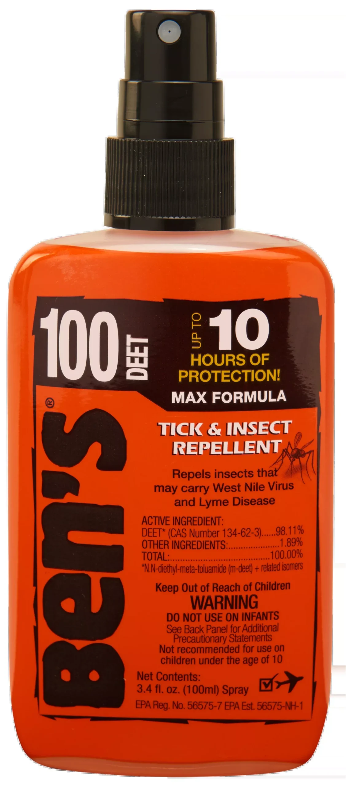Ben's 100 MAX Tick & Insect Repellent Spray, 3.4 oz, Odorless, Up to 10 Hours of Protection, 00067080