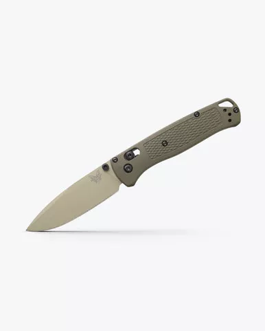 Benchmade 535TN-11 Bugout AXIS Folding Knife - 3.24" S30V Desert Verde Cerakote Plain Blade, Dark Olive Grivory Handles