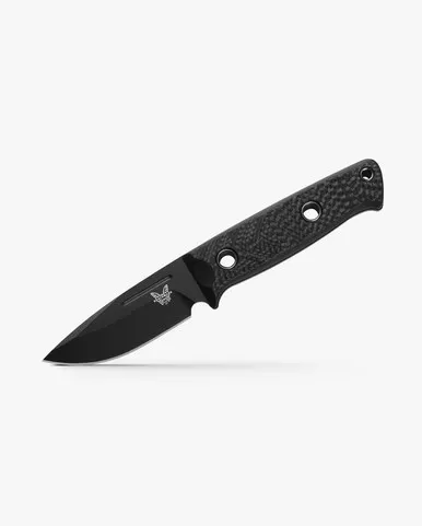 Benchmade Shane Sibert Mini Bushcrafter Fixed Blade Knife - 3.38" CPM-CruWear Black Drop Point Blade, Carbon Fiber Handles with Red Spacers, Injection Molded Sheath - 165BK