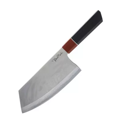 Benchmark Damascus Chopper Kitchen Knife - 7.0" Damascus Steel Cleaver Blade, Red and Black Pakkawood Handle