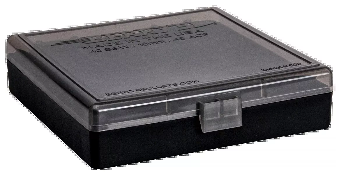 Berrys 100-Round Flip-Top Ammo Box, Smoke/Black Polypropylene for 40 S&W/10mm/45 ACP, 92199
