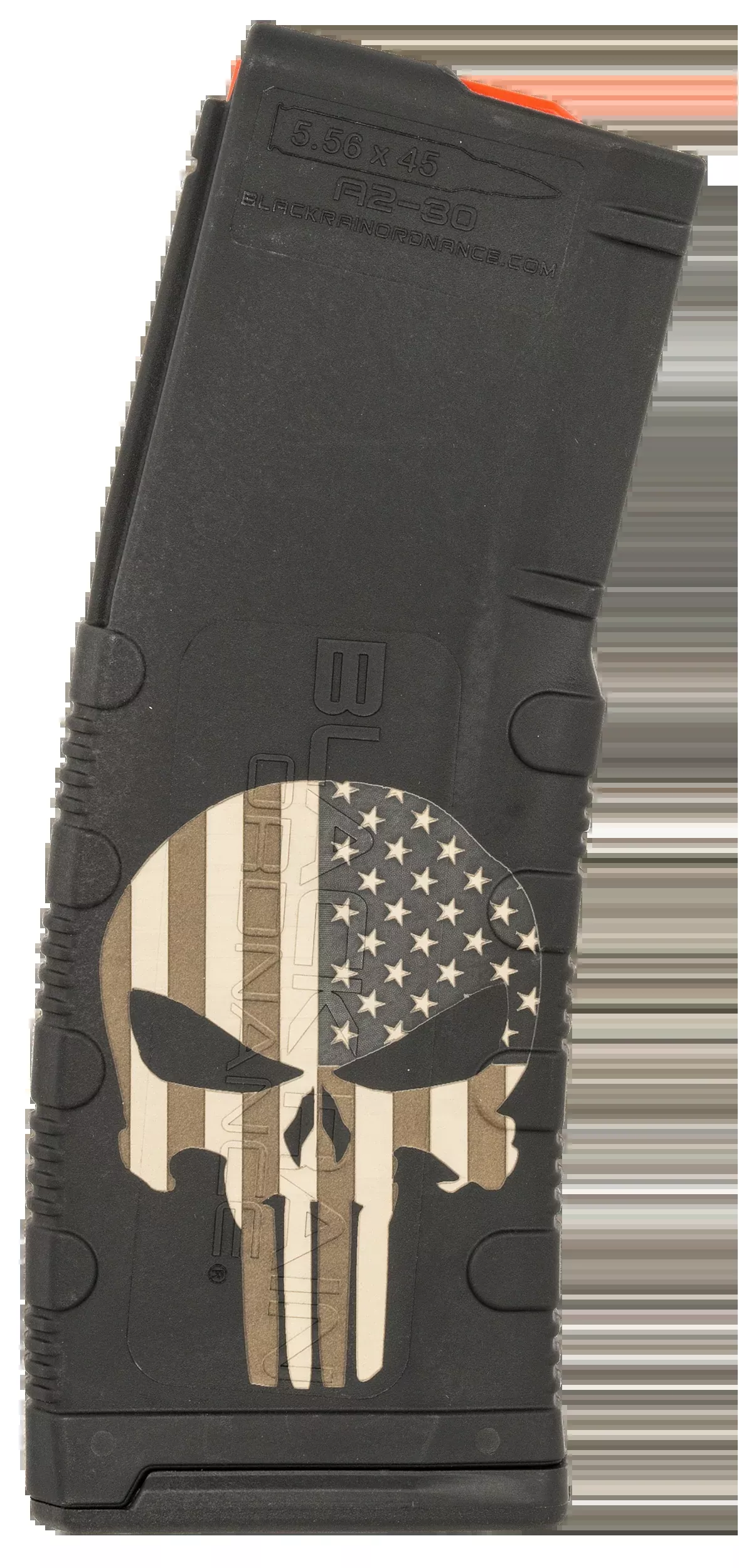 Black Rain Ordnance 30-Round AR-15 Polymer Magazine, Punisher Flag Laser Etched MAG30PUNISHW/FLAG