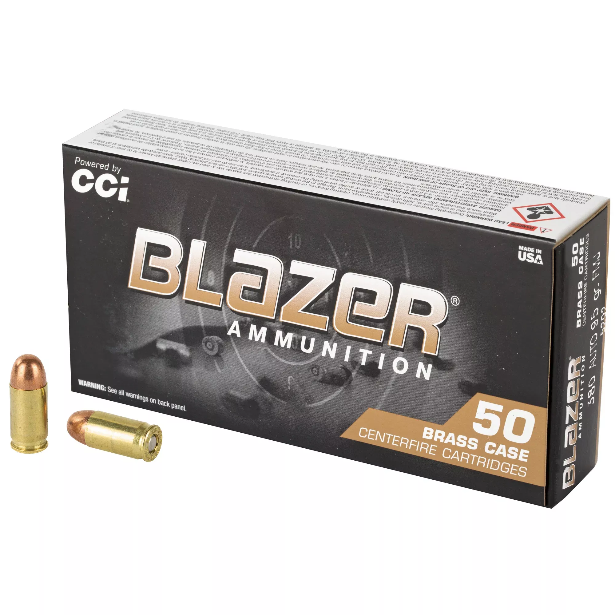 Blazer Ammunition Blazer Brass .380 ACP 95gr Full Metal Jacket Ammo 50-Round Box (1000) 5202