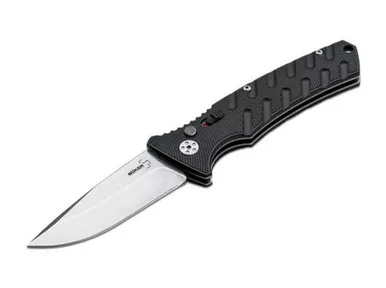 Boker Plus Strike Auto Folding Knife - 3.35" D2 Stonewashed Drop Point Blade, Black Milled Aluminum Handles, Button Lock - 01BO457