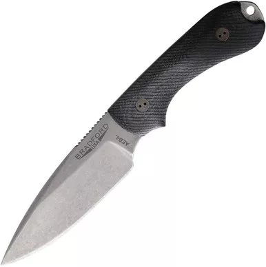 Bradford Knives 3D Guardian 3 Fixed Blade - 3.5" AEB-L Drop Point Blade, 3D Contoured Black Micarta Handles