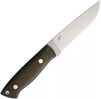 Brisa Trapper 115 Fixed Blade - 4.75" Elmax Blade, Full Flat Grind, Green Micarta Handles, Leather Sheath