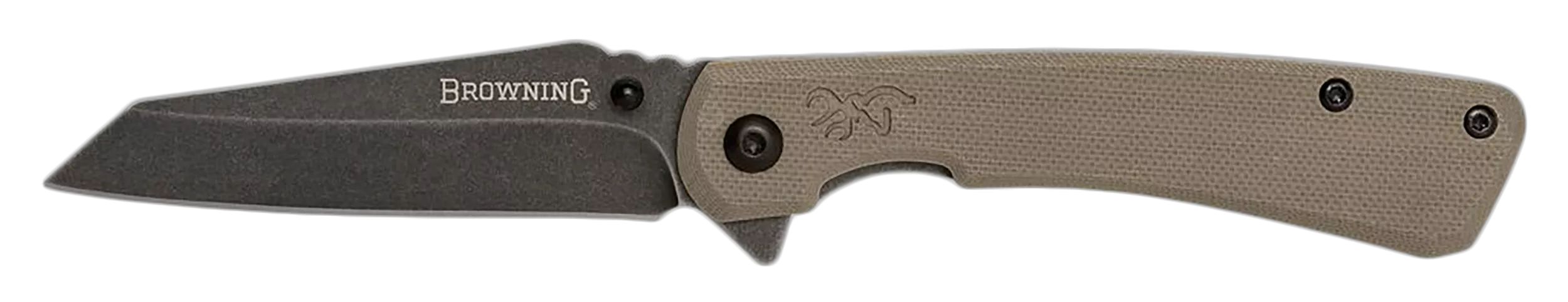 Browning 3220512 Branded RockEDC 3" Folding Wharncliffe Plain Black Stonewashed 7Cr17MoV SS Blade, Flat Dark Earth G10 Handle