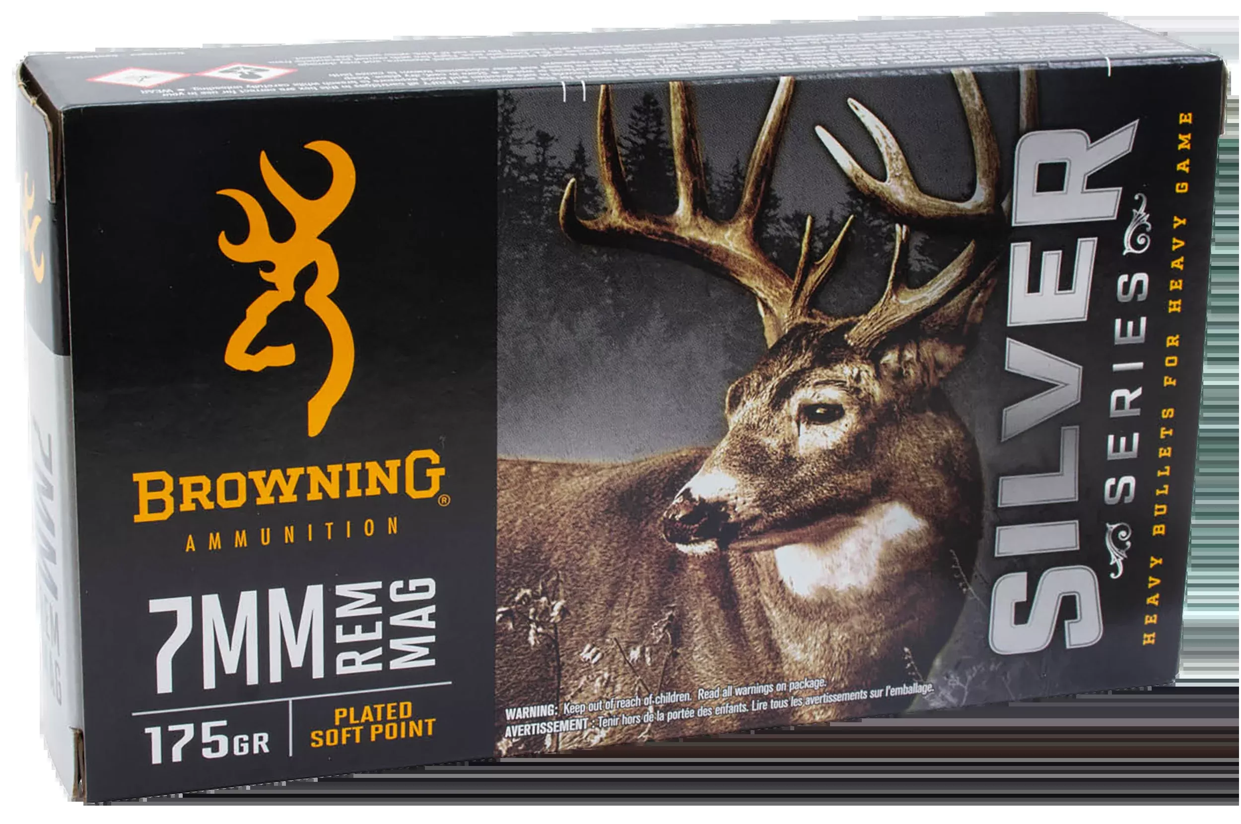 Browning Ammo Silver Series 7mm Remington Magnum 175gr Plated Soft Point Rifle Ammo B192600071