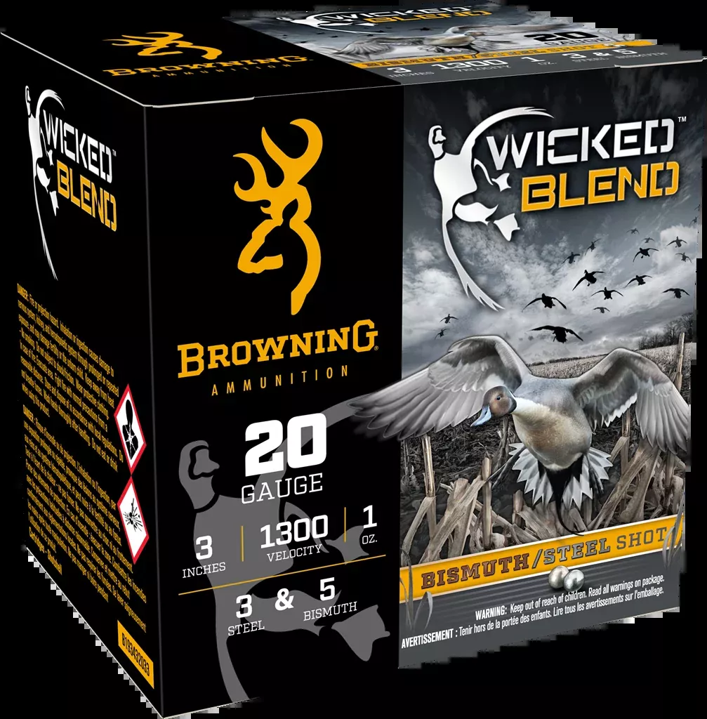 Browning Ammo Wicked Blend 20 Gauge 3-inch 1 oz #3 Steel/#5 Bismuth Waterfowl Shotshells B193432033