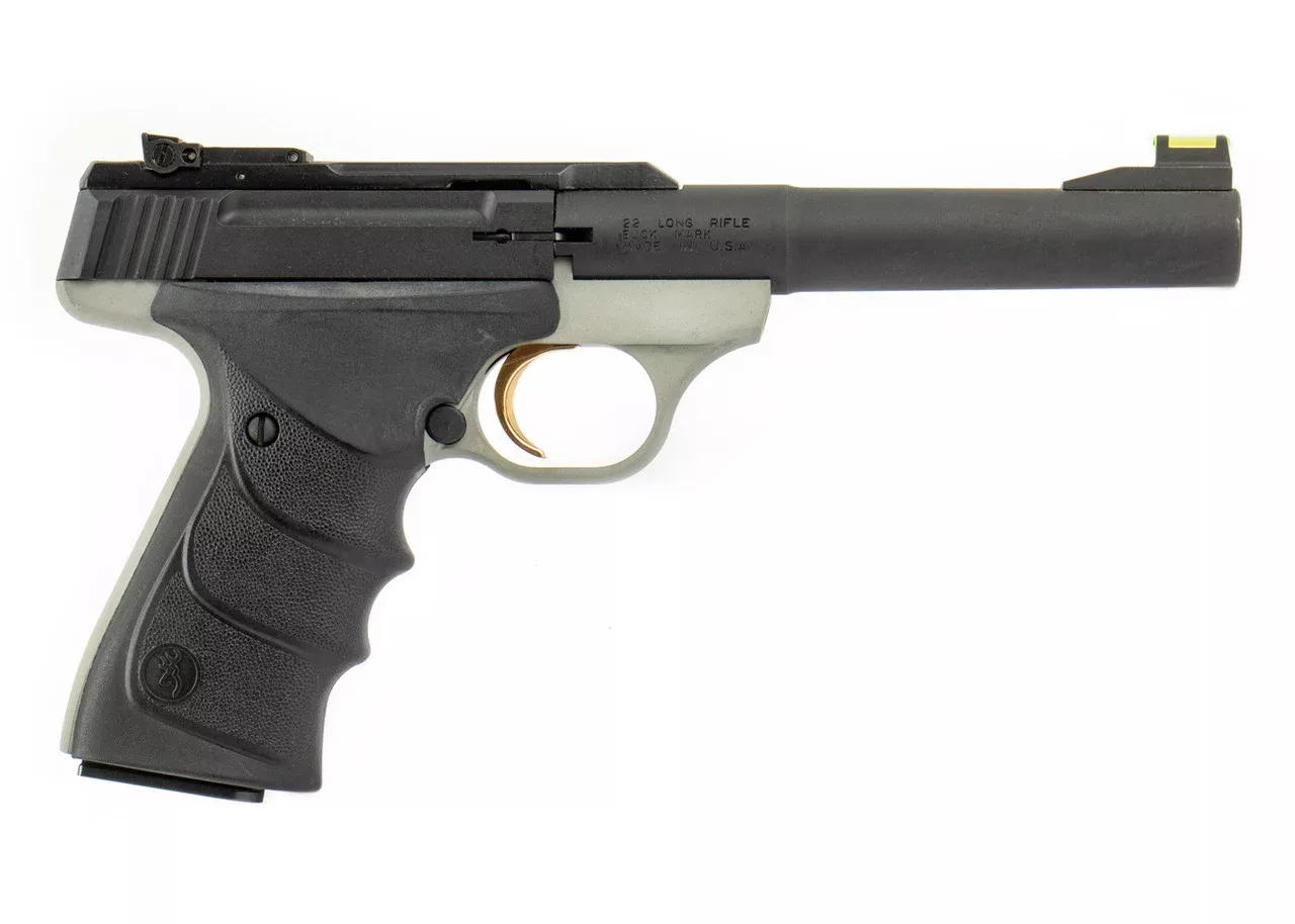 Browning Buck Mark Practical *CA Compliant 22 LR 10+1 5.50" Taper Bull Barrel Matte Black Serrated Steel Slide Matte Gray Aluminum Frame Black Ultragrip RX Grips