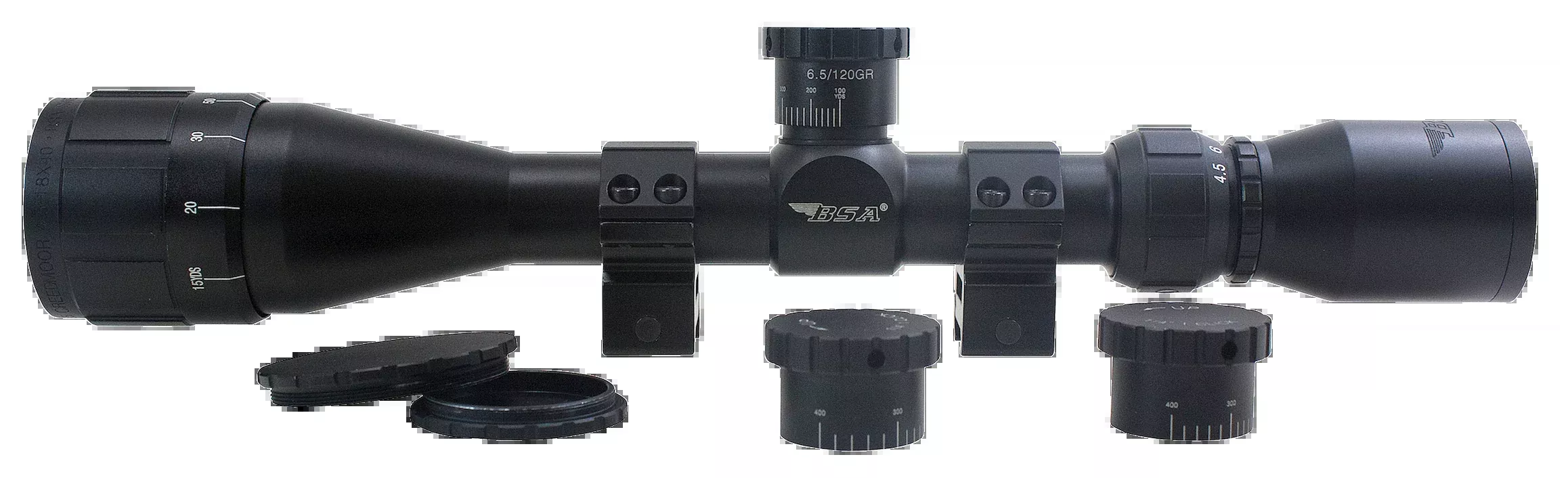 BSA Sweet 6.5 4.5-18x40mm Rifle Scope, Adjustable Objective, 30/30 Duplex, Ballistic Turrets – 654518X40AOWRTB