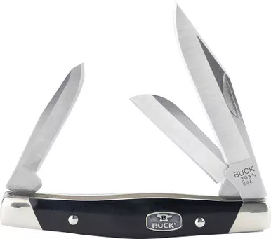 Buck 0303BKS1 Cadet 3 Blade Slipjoint Folding Knife - 3.35" Closed, Black Synthetic Handle with Nickel Silver Bolsters - 14114