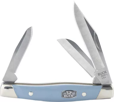 Buck 0303BLS Cadet 3 Blade Slipjoint Folding Knife - 3.35" Closed, Blue Synthetic Handle with Nickel Silver Bolsters - 14118