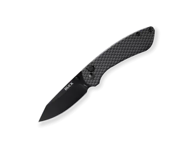 Buck 743 Mini Sovereign Button Lock Folding Knife - 2.625" Black TiNi Modified Clip Point Blade, Carbon Fiber Handles - 13808