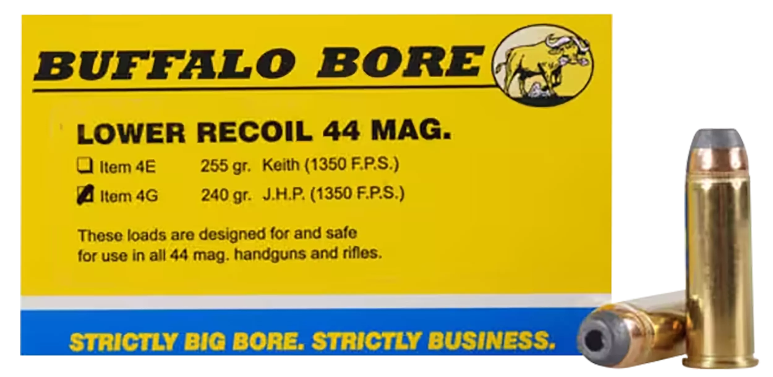 Buffalo Bore Ammunition 4G20 Low Recoil Strictly Business 44Rem Mag 240gr Jacket Hollow Point 20 Per Box/12 Case