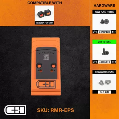 C&H Precision RMR to Holosun EPS / EPS CARRY Adapter Plate - Anodized Black Finish, Includes Mounting Hardware