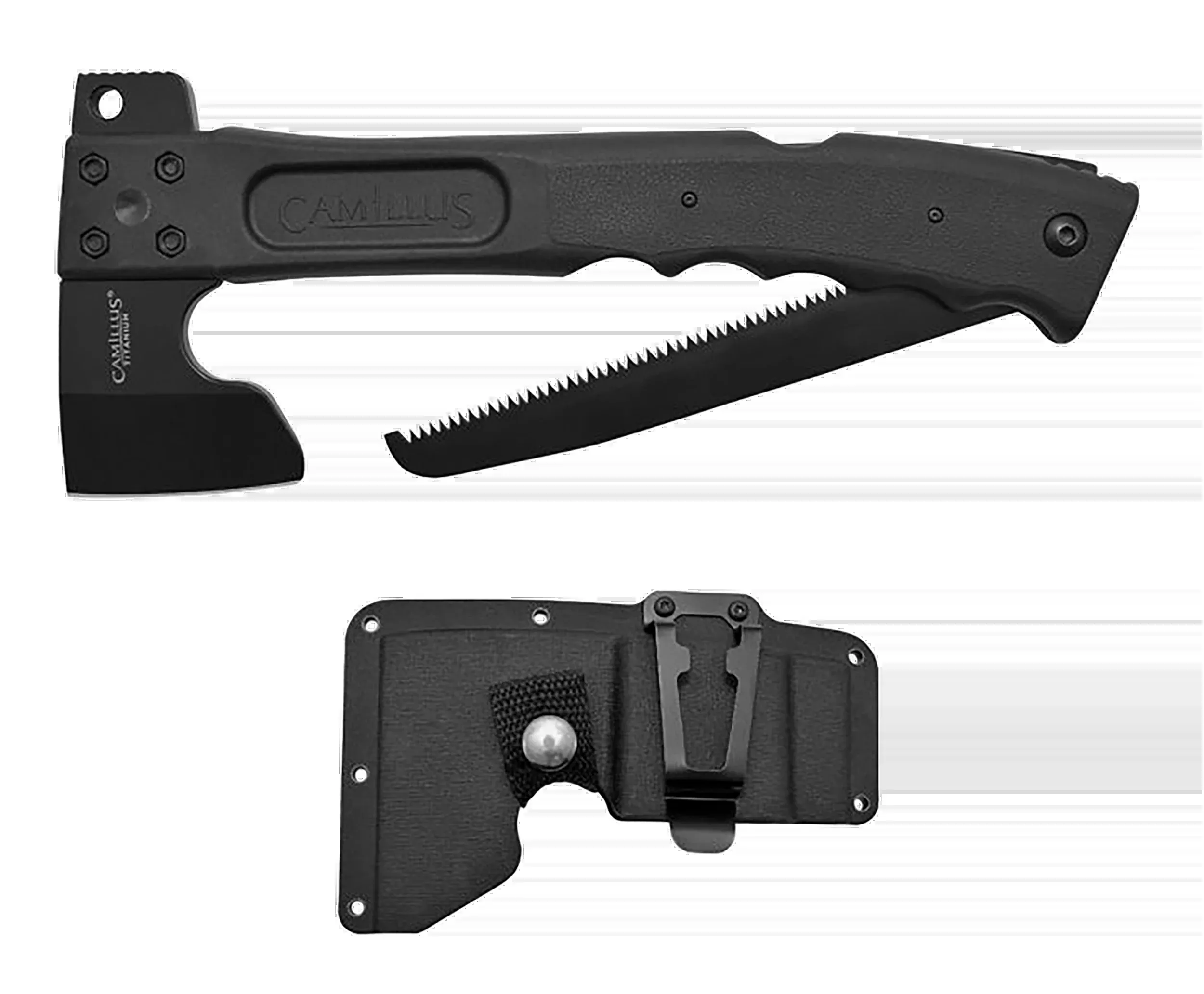 Camillus Camtrax 3-in-1 Hatchet with Folding Saw & Hammer, Titanium Bonded Stainless, 12 in Overall 19142