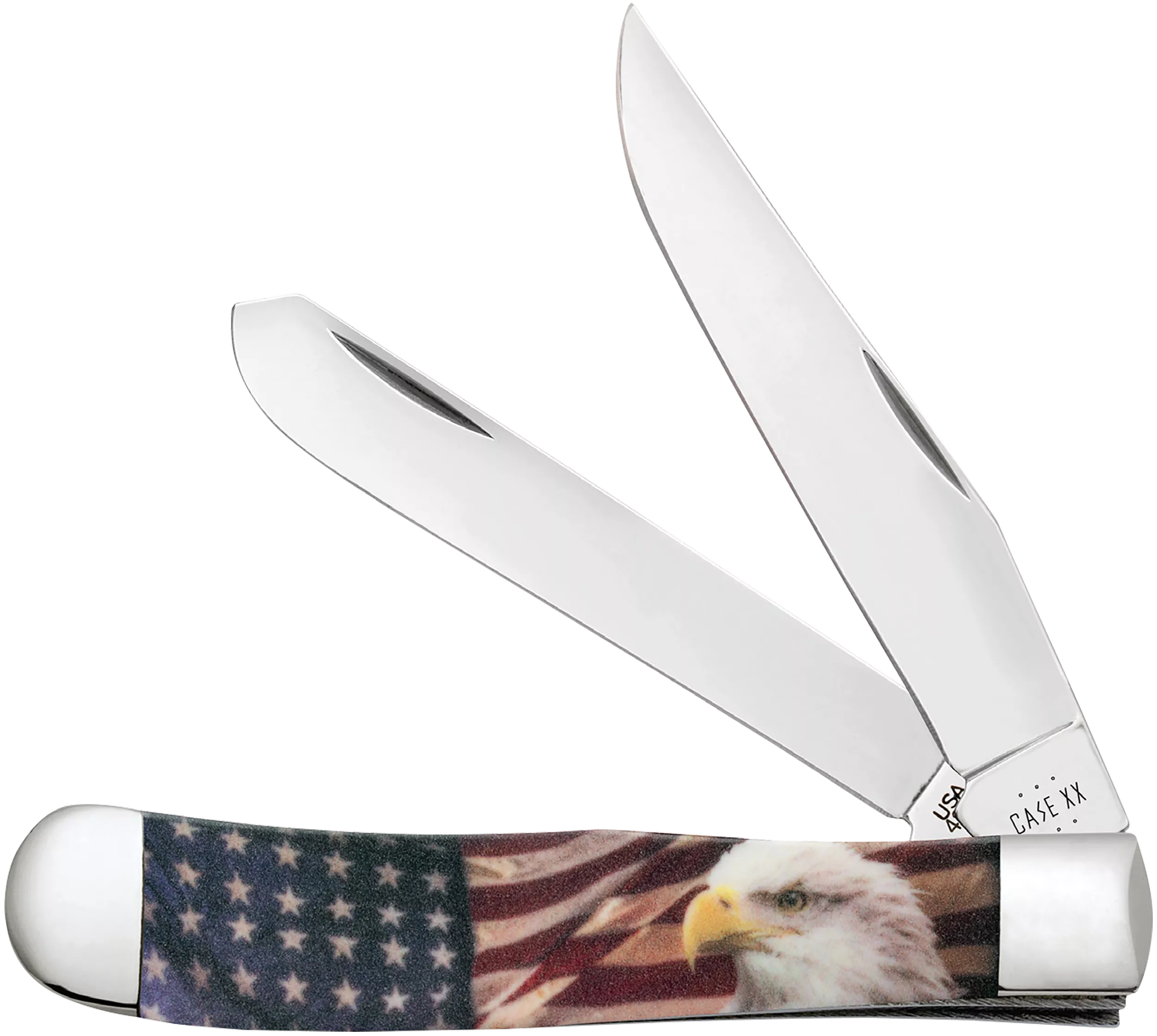 Case 10647 Patriot Trapper 3.24"/3.27" Folding Clip Point/Spey Plain Red/White/Blue, Mirror Polished Tru-Sharp SS Blade, Smooth Synthetic Handle