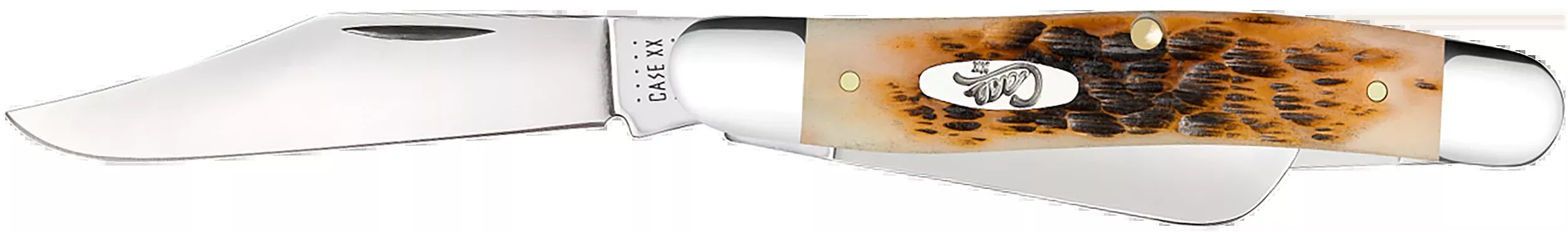 Case Amber Bone Stockman Folding Knife, Mirror-Polished Tru-Sharp Stainless, 3 Blades - 00128