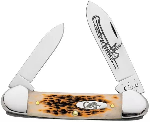 Case Cutlery Canoe Pocket Knife, Amber Bone Handle, Chrome Vanadium, 3.625 in Closed – 00263