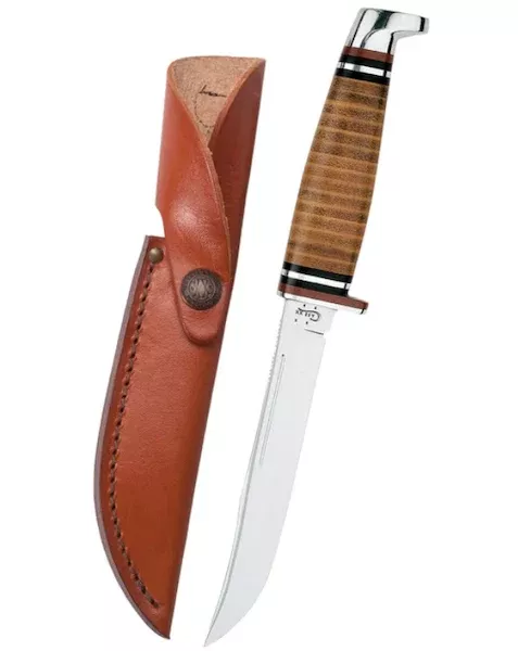 CASE CUTLERY Leather Hunter Fixed Blade Knife, 5 in Clip Blade, Leather Sheath, 00381