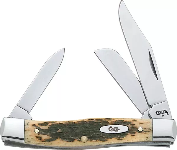 Case Cutlery Medium Stockman Folding Pocket Knife, Amber Bone Handle, 3-Blade, 3.625 in, 00079