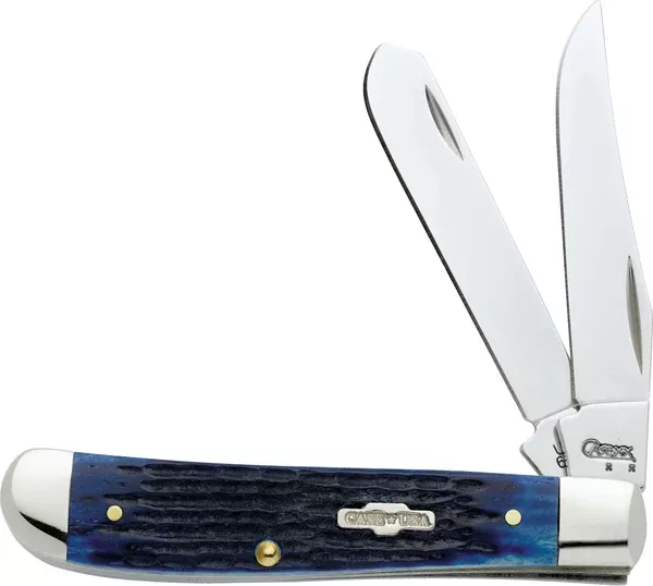 Case Cutlery Mini Trapper Folding Knife, Blue Bone Handle, Clip & Spey Tru-Sharp Blades, 02838
