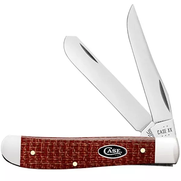 Case Cutlery Mini Trapper Pocket Knife, Dark Red Burlap Micarta, Carbon Steel Blades – 12271