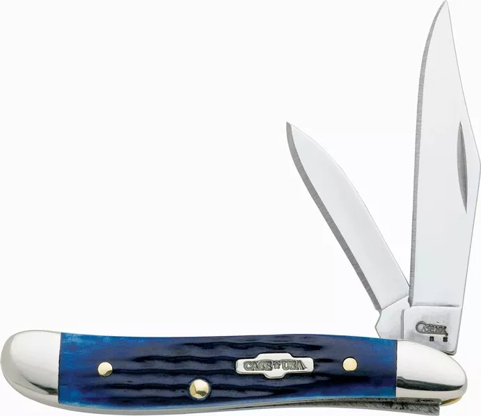 CASE CUTLERY Peanut Folding Pocket Knife, Blue Bone Jigged Handle, Tru-Sharp Clip & Pen Blades – 02802