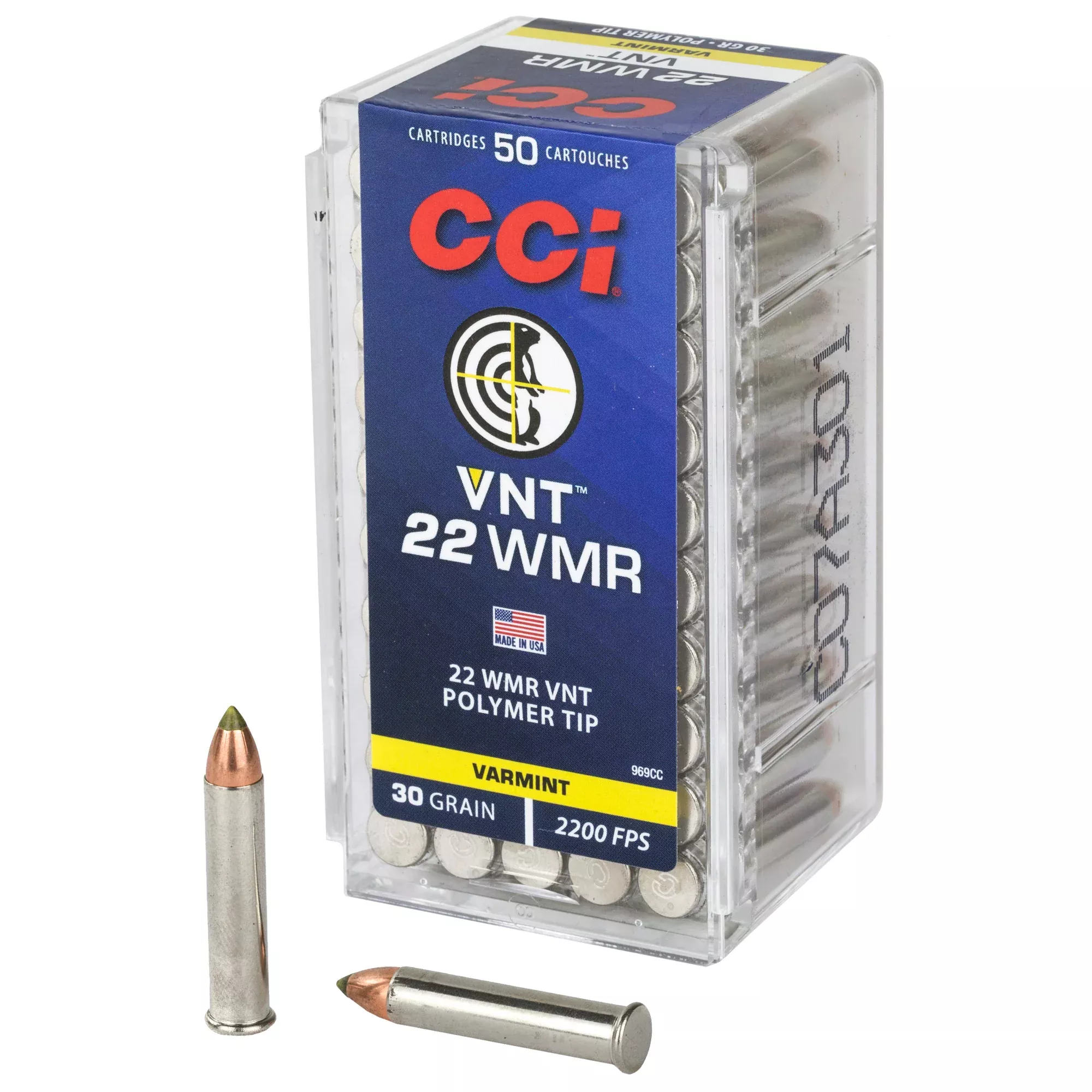 CCI Ammunition VNT .22 WMR Rimfire Ammo 30 Grain Polymer Tip, 50-Round Box 969CC