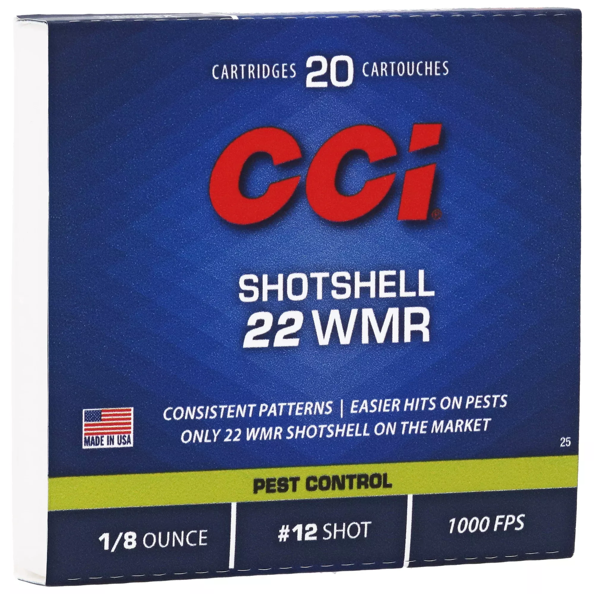 CCI Rimfire Shotshell .22 Winchester Magnum Rimfire (WMR) #12 Shot 52gr, 1000fps 25