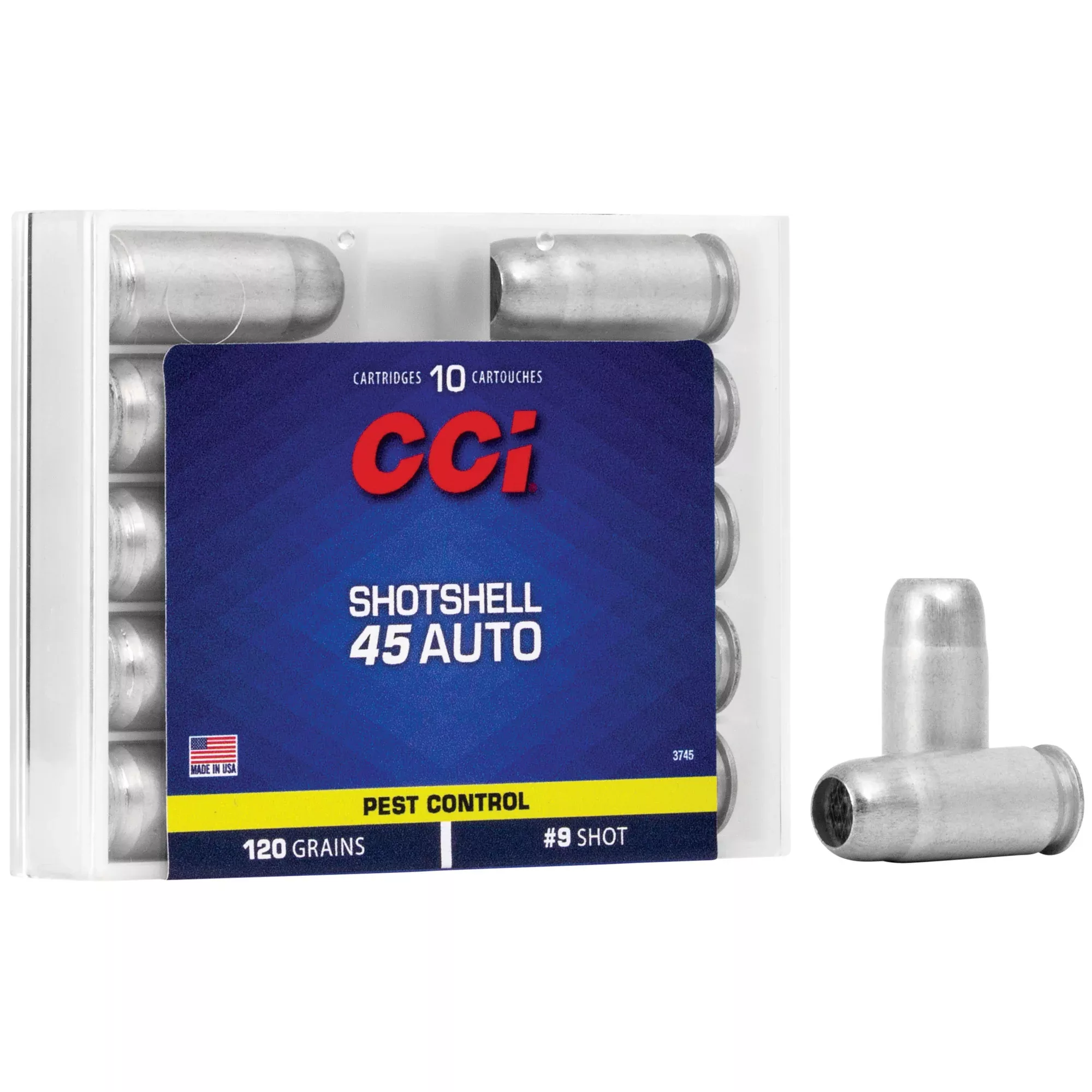 CCI Shotshell .45 ACP #9 Shot Pest Control Ammo, 120 Grain, 10-Round Box, 1100 fps, 3745