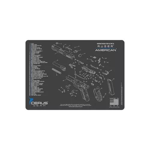 CERUS GEAR Ruger American Handgun Schematic Gun Mat, Non-Slip 12x17 Cleaning Pad CERHMRUGAMERSCHGRY