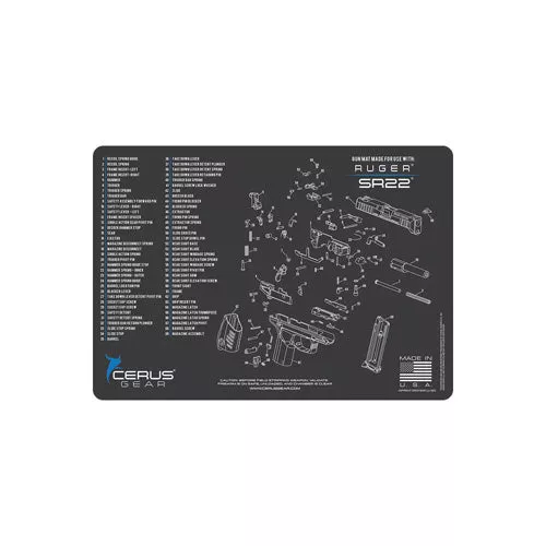 Cerus Gear Ruger SR22 Schematic Handgun Cleaning Mat, Non-slip 12 x 17 workspace, CERHMRUGSR22SCHGRY