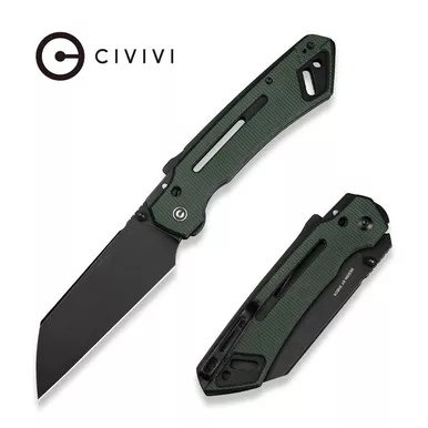CIVIVI Knives Snecx Buster FG Superlock Folding Knife - 4.2" Nitro-V Black Stonewashed Sheepsfoot Blade, Green Canvas Micarta Handles, Reversible Clip - C24052-3
