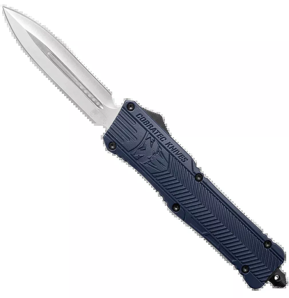 COBRA TEC KNIVES LLC CTK-1 Large Out-the-Front Dagger, D2 Steel, NYPD Blue Handle, Glass Breaker, LNYCTK1DAGNS