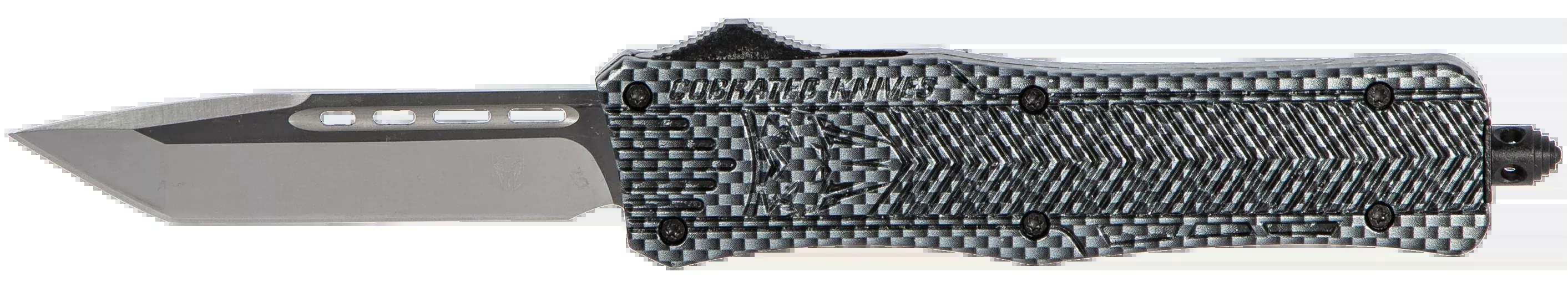 COBRA TEC KNIVES LLC CTK-1 Medium OTF Tanto Knife, D2 Blade, Aluminum/Carbon Fiber, Glass Breaker MCFCTK1MTNS