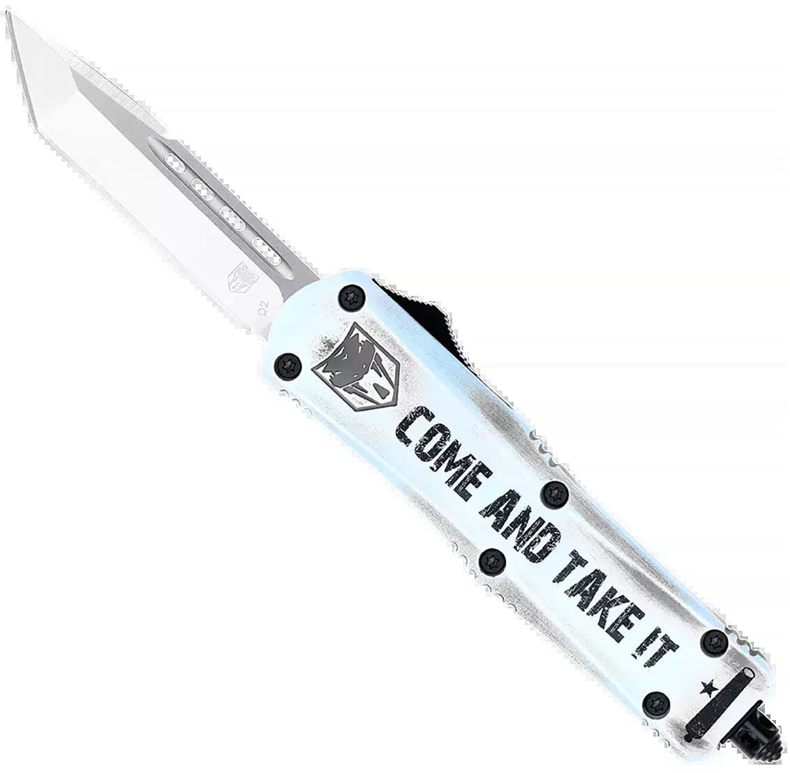 COBRA TEC KNIVES LLC FS-3 Out-the-Front Tanto Knife, 3 in D2 Blade, White Come and Take It Handle - SCATIFS3TNS