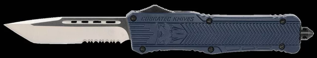 Cobra Tec Knives LNYCTK1LTS CTK-1 Large 3.75 Tanto Part Serrated D2 Steel NYPD Blue Aluminum Handle OTF