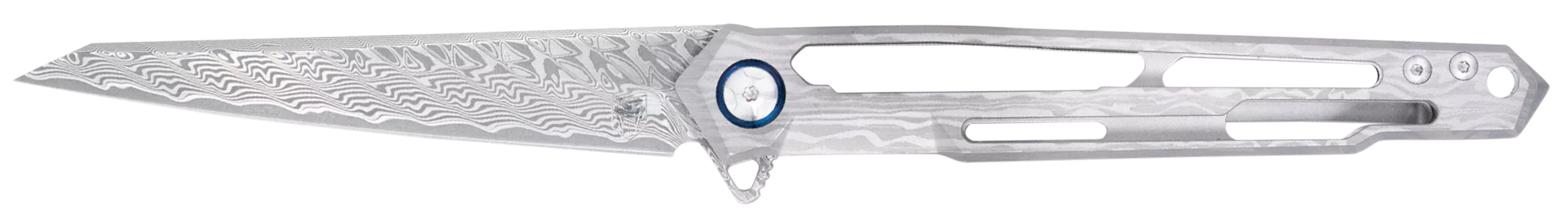CobraTec Knives CTGSTDAMWNS Ghost3.88" Folding Wharncliffe Plain Damascus Blade, 4.94" Cut Out Titanium Handle