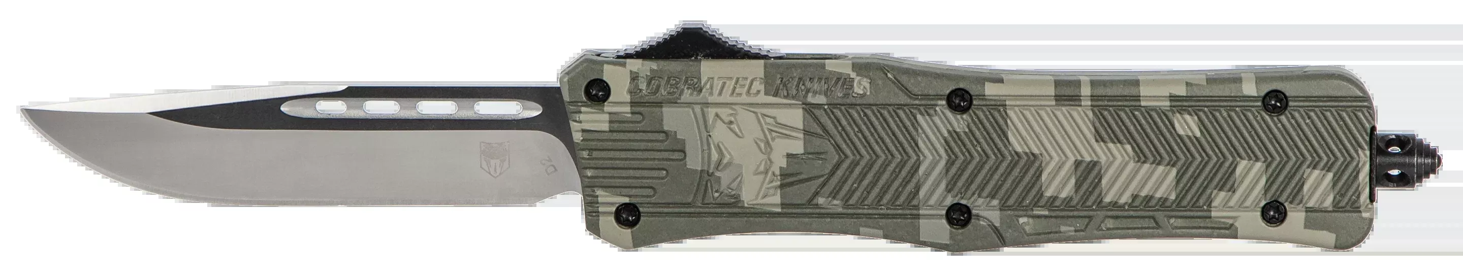 CobraTec Knives CTK-1 Medium 3" OTF Drop Point Plain D2 Steel Army DigiCamo Aluminum Handle