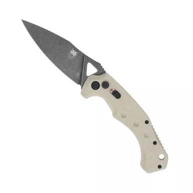 CobraTec Knives Ryker AUTO Folding Knife - 3.75" D2 Blackwashed Drop Point Blade, Tan G10 Handles